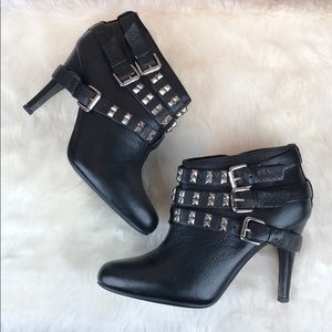 Report Black Leather Studded Ankle Boots
